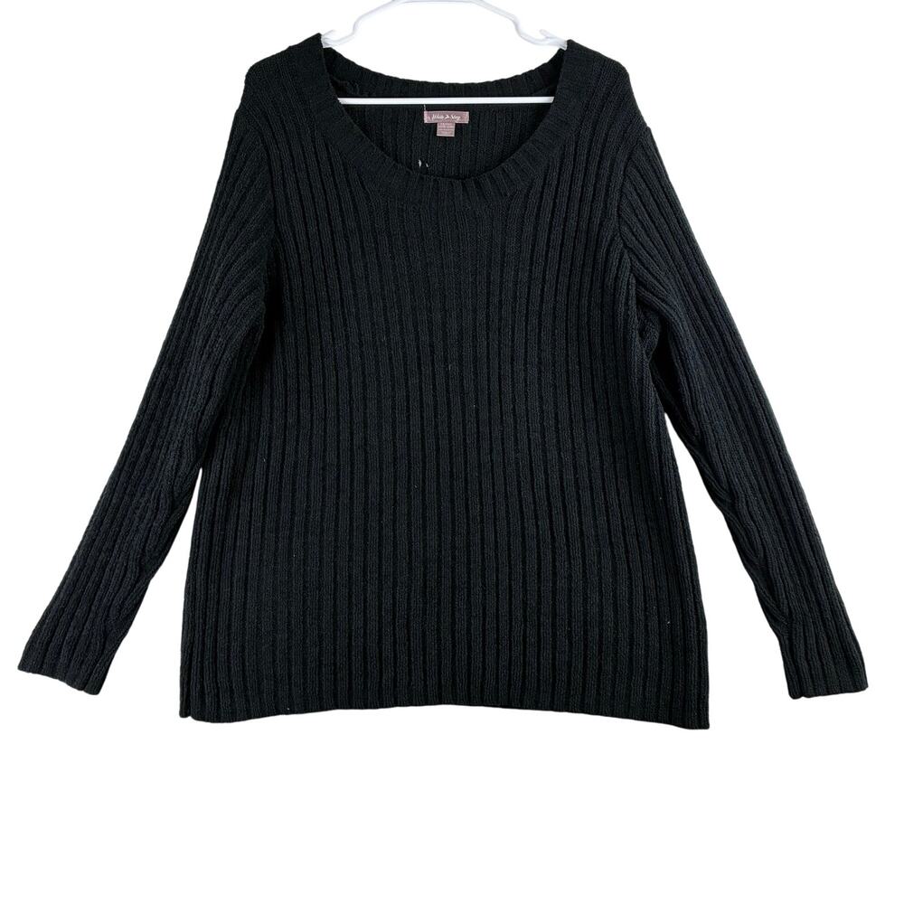 VTG White Stag Pullover Sweater Women's 3X Plus Soft Chenille Black Ribbed Cable